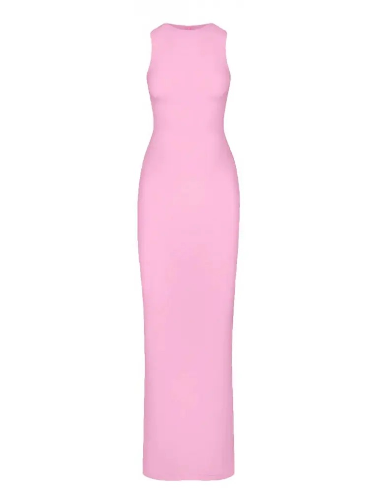 Skims Soft Lounge Sleeveless Ribbed Pink Maxi Dress Xs